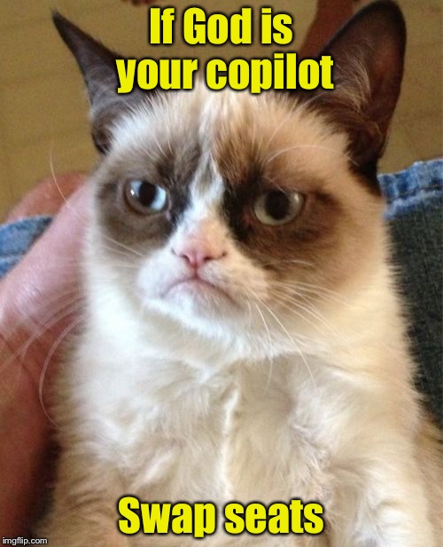 Grumpy Cat Meme | If God is your copilot; Swap seats | image tagged in memes,grumpy cat | made w/ Imgflip meme maker