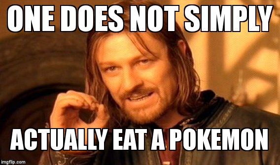 One Does Not Simply Meme | ONE DOES NOT SIMPLY ACTUALLY EAT A POKEMON | image tagged in memes,one does not simply | made w/ Imgflip meme maker