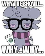 WHY THE SHOVEL... WHY...WHY... | image tagged in espurr got srs | made w/ Imgflip meme maker