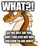 Disturbed timber | WHAT?! SO YOU JUST SAY YOU DON'T LIKE CLIP, BUT RUN YOU SEEM TO LIKE HER?! | image tagged in dragons | made w/ Imgflip meme maker