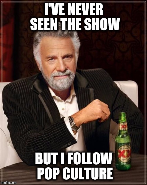 The Most Interesting Man In The World Meme | I'VE NEVER SEEN THE SHOW BUT I FOLLOW POP CULTURE | image tagged in memes,the most interesting man in the world | made w/ Imgflip meme maker