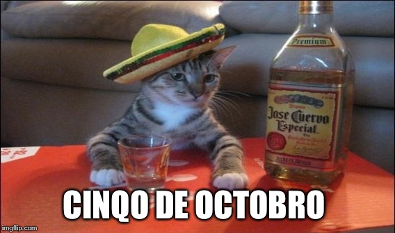 When you invent holidays to party... | CINQO DE OCTOBRO | image tagged in memes,tequila cat | made w/ Imgflip meme maker