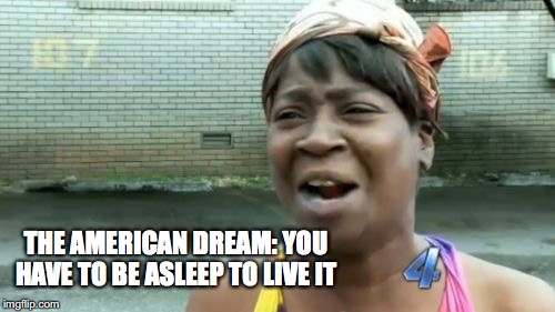 Ain't Nobody Got Time For That | THE AMERICAN DREAM: YOU HAVE TO BE ASLEEP TO LIVE IT | image tagged in memes,aint nobody got time for that | made w/ Imgflip meme maker