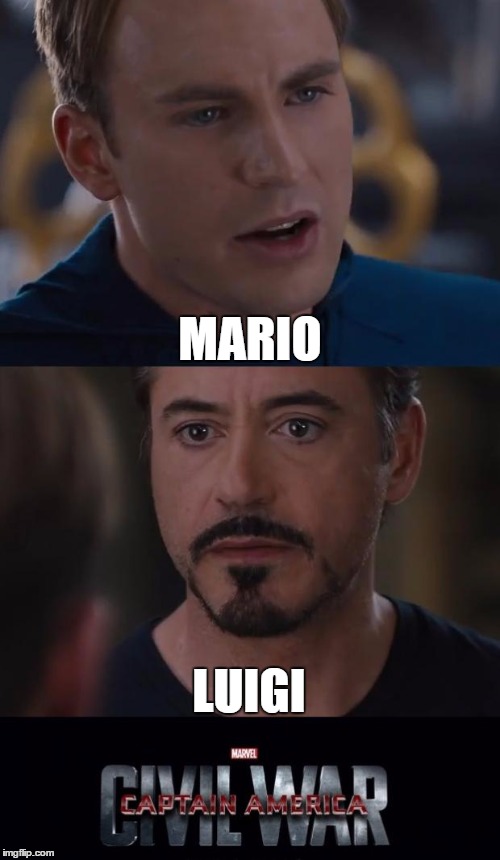 Marvel Civil War | MARIO; LUIGI | image tagged in memes,marvel civil war | made w/ Imgflip meme maker