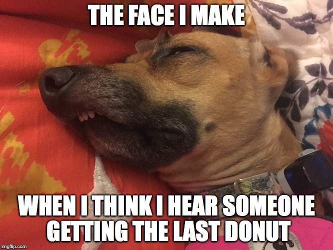 Donut Face | THE FACE I MAKE; WHEN I THINK I HEAR SOMEONE GETTING THE LAST DONUT | image tagged in donuts,don't touch my food | made w/ Imgflip meme maker