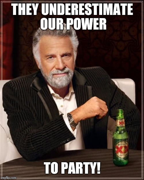 The Most Interesting Man In The World Meme | THEY UNDERESTIMATE OUR POWER TO PARTY! | image tagged in memes,the most interesting man in the world | made w/ Imgflip meme maker