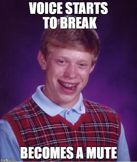 Bad Luck Brian | VOICE STARTS TO BREAK; BECOMES A MUTE | image tagged in memes,bad luck brian | made w/ Imgflip meme maker