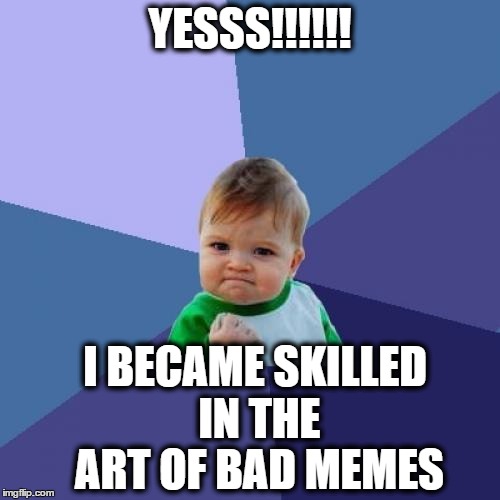 Success Kid | YESSS!!!!!! I BECAME SKILLED IN THE ART OF BAD MEMES | image tagged in memes,success kid | made w/ Imgflip meme maker
