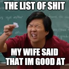Gets smaller everyday | THE LIST OF SHIT; MY WIFE SAID THAT IM GOOD AT | image tagged in memes,wife,relationship,life insurance | made w/ Imgflip meme maker
