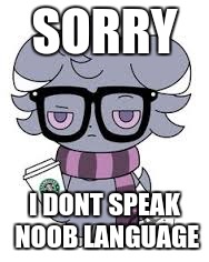 SORRY I DONT SPEAK NOOB LANGUAGE | image tagged in espurr got srs | made w/ Imgflip meme maker