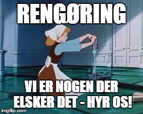 Cinderella Cleaning | RENGØRING; VI ER NOGEN DER ELSKER DET - HYR OS! | image tagged in cinderella cleaning | made w/ Imgflip meme maker