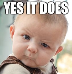 Skeptical Baby Meme | YES IT DOES | image tagged in memes,skeptical baby | made w/ Imgflip meme maker