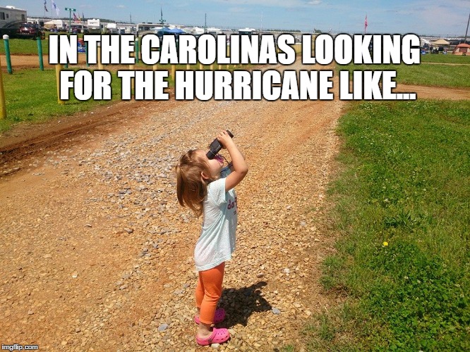 Looking for the hurricane | IN THE CAROLINAS
LOOKING FOR THE HURRICANE LIKE... | image tagged in carolina,hurricane matthew,hurricane,little girl | made w/ Imgflip meme maker
