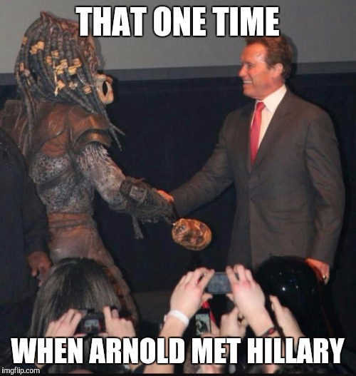 THAT ONE TIME; WHEN ARNOLD MET HILLARY | image tagged in political meme,political,celebrities,funny meme,hilarious,hillary clinton | made w/ Imgflip meme maker