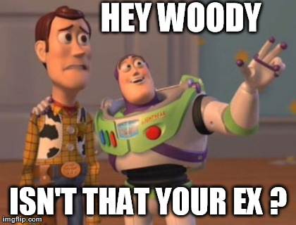 X, X Everywhere Meme | HEY WOODY ISN'T THAT YOUR EX ? | image tagged in memes,x x everywhere | made w/ Imgflip meme maker