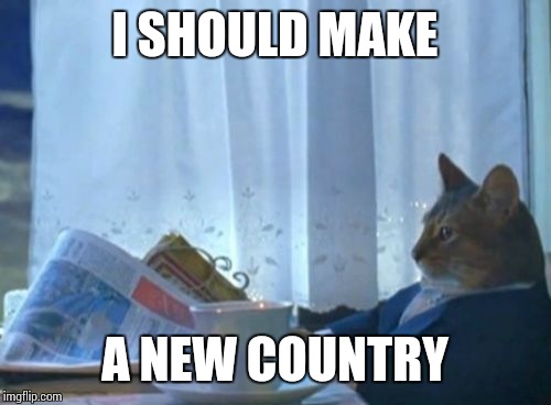 I Should Buy A Boat Cat | I SHOULD MAKE; A NEW COUNTRY | image tagged in memes,i should buy a boat cat | made w/ Imgflip meme maker