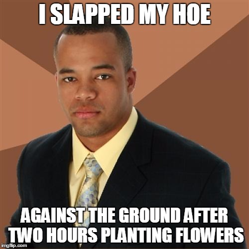Successful Black Man Meme | I SLAPPED MY HOE; AGAINST THE GROUND AFTER TWO HOURS PLANTING FLOWERS | image tagged in memes,successful black man | made w/ Imgflip meme maker