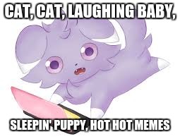 CAT, CAT, LAUGHING BABY, SLEEPIN' PUPPY, HOT HOT MEMES | image tagged in espurr ds | made w/ Imgflip meme maker