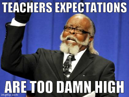 Too Damn High | TEACHERS EXPECTATIONS; ARE TOO DAMN HIGH | image tagged in memes,too damn high | made w/ Imgflip meme maker