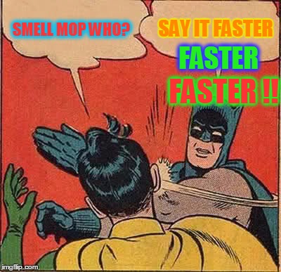 Batman Slapping Robin Meme | SMELL MOP WHO? SAY IT FASTER FASTER !! FASTER | image tagged in memes,batman slapping robin | made w/ Imgflip meme maker