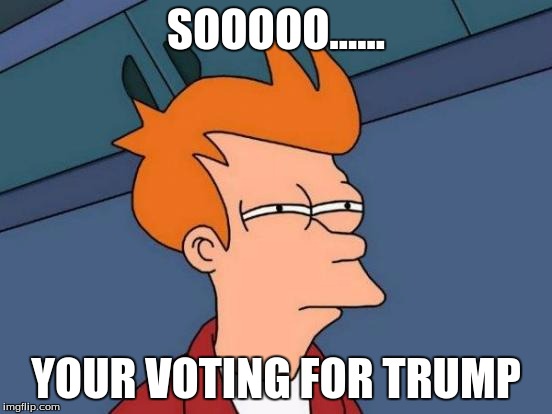 Futurama Fry Meme | SOOOOO...... YOUR VOTING FOR TRUMP | image tagged in memes,futurama fry | made w/ Imgflip meme maker