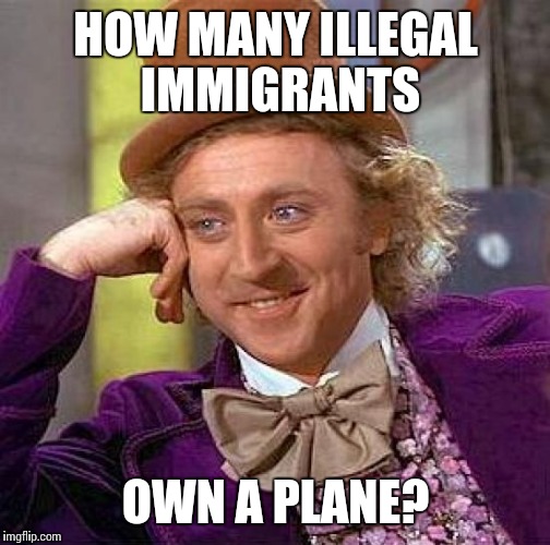 Creepy Condescending Wonka Meme | HOW MANY ILLEGAL IMMIGRANTS OWN A PLANE? | image tagged in memes,creepy condescending wonka | made w/ Imgflip meme maker