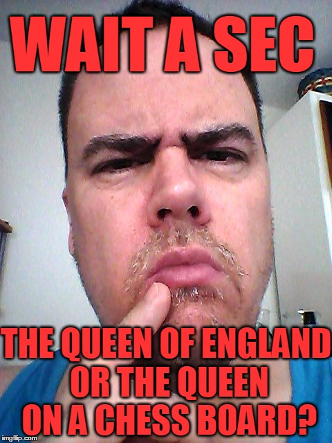 puzzled | WAIT A SEC THE QUEEN OF ENGLAND OR THE QUEEN ON A CHESS BOARD? | image tagged in puzzled | made w/ Imgflip meme maker