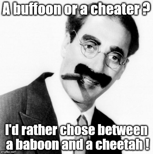 Don't be rediculous | A buffoon or a cheater ? I'd rather chose between a baboon and a cheetah ! | image tagged in don't be rediculous | made w/ Imgflip meme maker