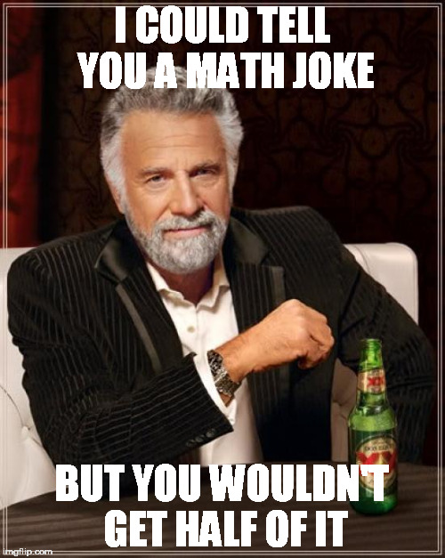 The Most Interesting Man In The World Meme | I COULD TELL YOU A MATH JOKE BUT YOU WOULDN'T GET HALF OF IT | image tagged in memes,the most interesting man in the world | made w/ Imgflip meme maker