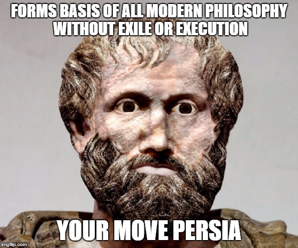 Aristotle | FORMS BASIS OF ALL MODERN PHILOSOPHY WITHOUT EXILE OR EXECUTION; YOUR MOVE PERSIA | image tagged in aristotle | made w/ Imgflip meme maker