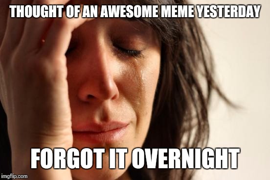 Need to just make them as they come | THOUGHT OF AN AWESOME MEME YESTERDAY; FORGOT IT OVERNIGHT | image tagged in memes,first world problems | made w/ Imgflip meme maker