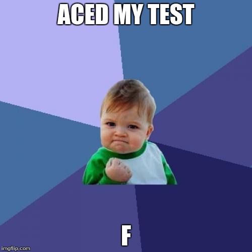 Success Kid | ACED MY TEST; F | image tagged in memes,success kid | made w/ Imgflip meme maker