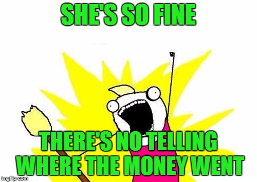 X All The Y Meme | SHE'S SO FINE THERE'S NO TELLING WHERE THE MONEY WENT | image tagged in memes,x all the y | made w/ Imgflip meme maker