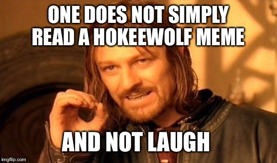 Meme 2 of 3 for my contest winner!  | ONE DOES NOT SIMPLY READ A HOKEEWOLF MEME; AND NOT LAUGH | image tagged in memes,one does not simply | made w/ Imgflip meme maker