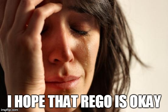 First World Problems Meme | I HOPE THAT REGO IS OKAY | image tagged in memes,first world problems | made w/ Imgflip meme maker