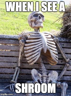 Waiting Skeleton Meme | WHEN I SEE A; SHROOM | image tagged in memes,waiting skeleton | made w/ Imgflip meme maker