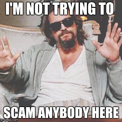 I'M NOT TRYING TO; SCAM ANYBODY HERE | image tagged in dude,big lebowski | made w/ Imgflip meme maker