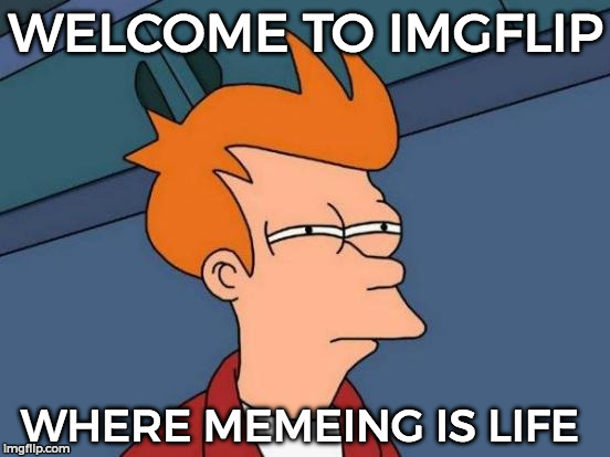 Futurama Fry | WELCOME TO IMGFLIP; WHERE MEMEING IS LIFE | image tagged in memes,futurama fry | made w/ Imgflip meme maker