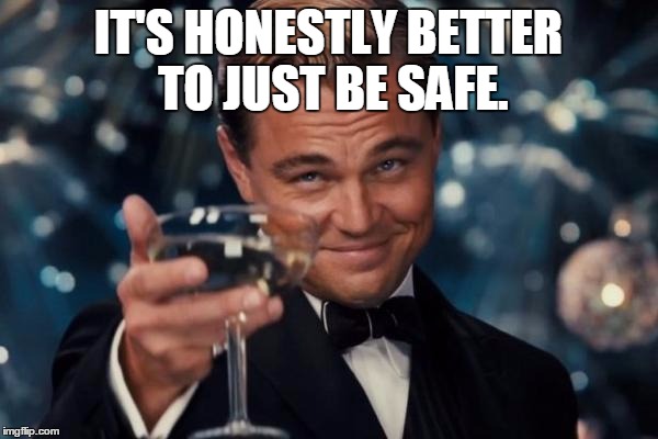 Leonardo Dicaprio Cheers Meme | IT'S HONESTLY BETTER TO JUST BE SAFE. | image tagged in memes,leonardo dicaprio cheers | made w/ Imgflip meme maker