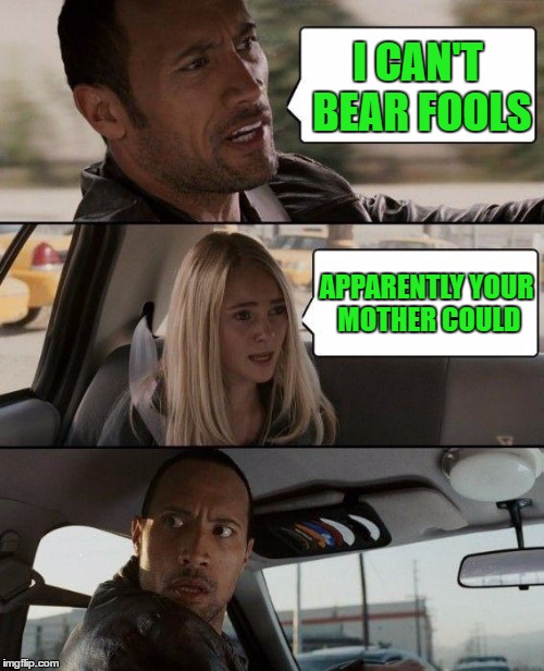 The Rock Driving | I CAN'T BEAR FOOLS; APPARENTLY YOUR MOTHER COULD | image tagged in memes,the rock driving | made w/ Imgflip meme maker