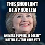 THIS SHOULDN'T BE A PROBLEM ANIMALS, PUPPETS, IT DOESN'T MATTER, I'LL TAKE YOUR VOTE | made w/ Imgflip meme maker
