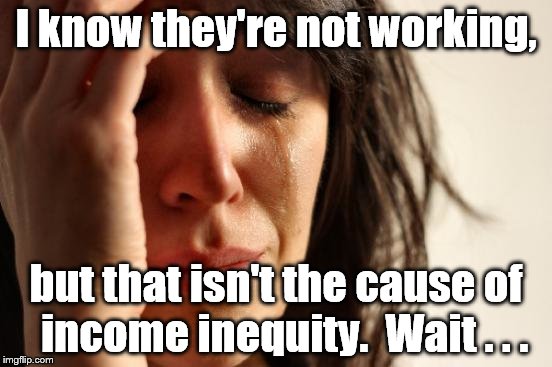 First World Problems Meme | I know they're not working, but that isn't the cause of  income inequity.  Wait . . . | image tagged in memes,first world problems | made w/ Imgflip meme maker