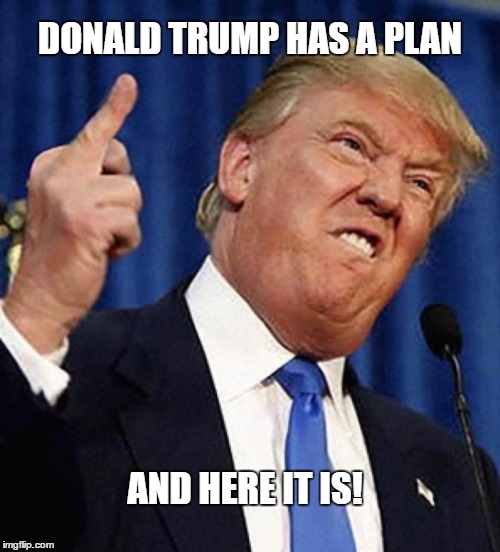 Donald Trump's Plan For All Of Us | DONALD TRUMP HAS A PLAN; AND HERE IT IS! | image tagged in donald trump for president,fucked,donald's plan,donald trump,mike pence's mantra,election 2016 | made w/ Imgflip meme maker