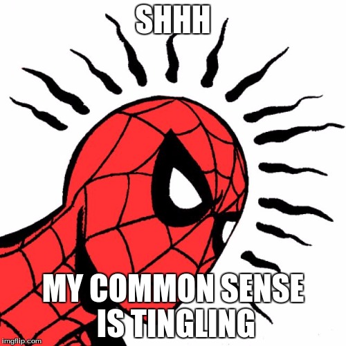 common sense | SHHH; MY COMMON SENSE IS TINGLING | image tagged in spider sense | made w/ Imgflip meme maker