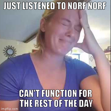 Norf Norf Rant Lady | JUST LISTENED TO NORF NORF; CAN'T FUNCTION FOR THE REST OF THE DAY | image tagged in christian lady norf norf | made w/ Imgflip meme maker