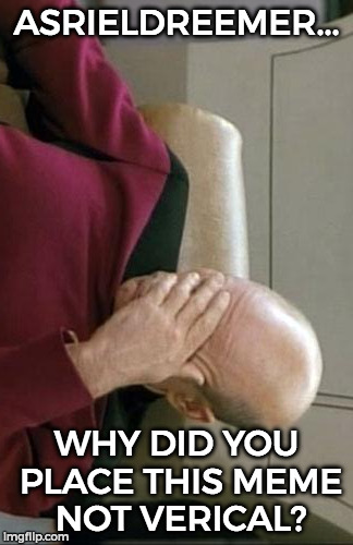 Captain Picard Facepalm | ASRIELDREEMER... WHY DID YOU PLACE THIS MEME NOT VERICAL? | image tagged in memes,captain picard facepalm | made w/ Imgflip meme maker