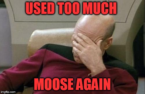 Captain Picard Facepalm Meme | USED TOO MUCH MOOSE AGAIN | image tagged in memes,captain picard facepalm | made w/ Imgflip meme maker