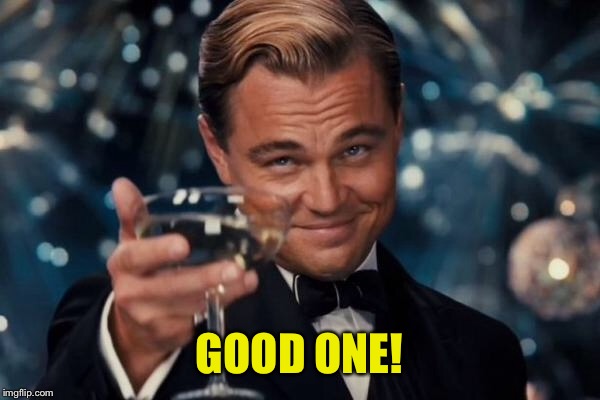 Leonardo Dicaprio Cheers Meme | GOOD ONE! | image tagged in memes,leonardo dicaprio cheers | made w/ Imgflip meme maker