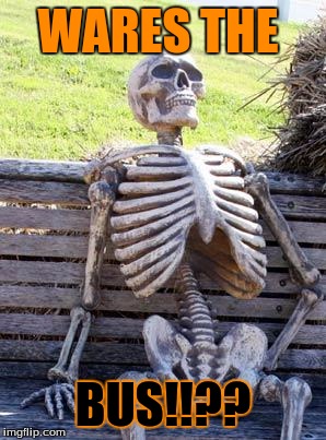 Waiting Skeleton | WARES THE; BUS!!?? | image tagged in memes,waiting skeleton | made w/ Imgflip meme maker