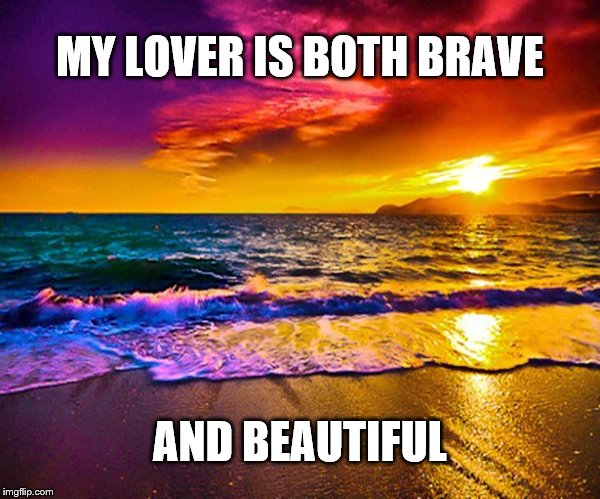 Appreciate your lover and remind them of who they are to you... | MY LOVER IS BOTH BRAVE; AND BEAUTIFUL | image tagged in boyfriend,girlfriend,love,sunset,relationship memes,beautiful | made w/ Imgflip meme maker